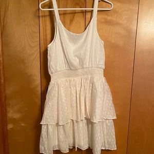 textured metallic tiered ruffle fit and flare dress